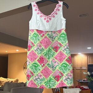Lilly Pulitzer White Top Dress with Pink and Green Pattern